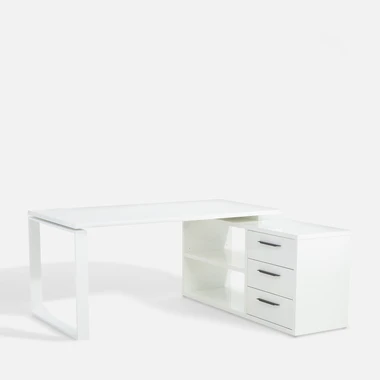 Rohový psací stůl se zásuvkami DISEGNO WHITE OFFICE bílý lesk