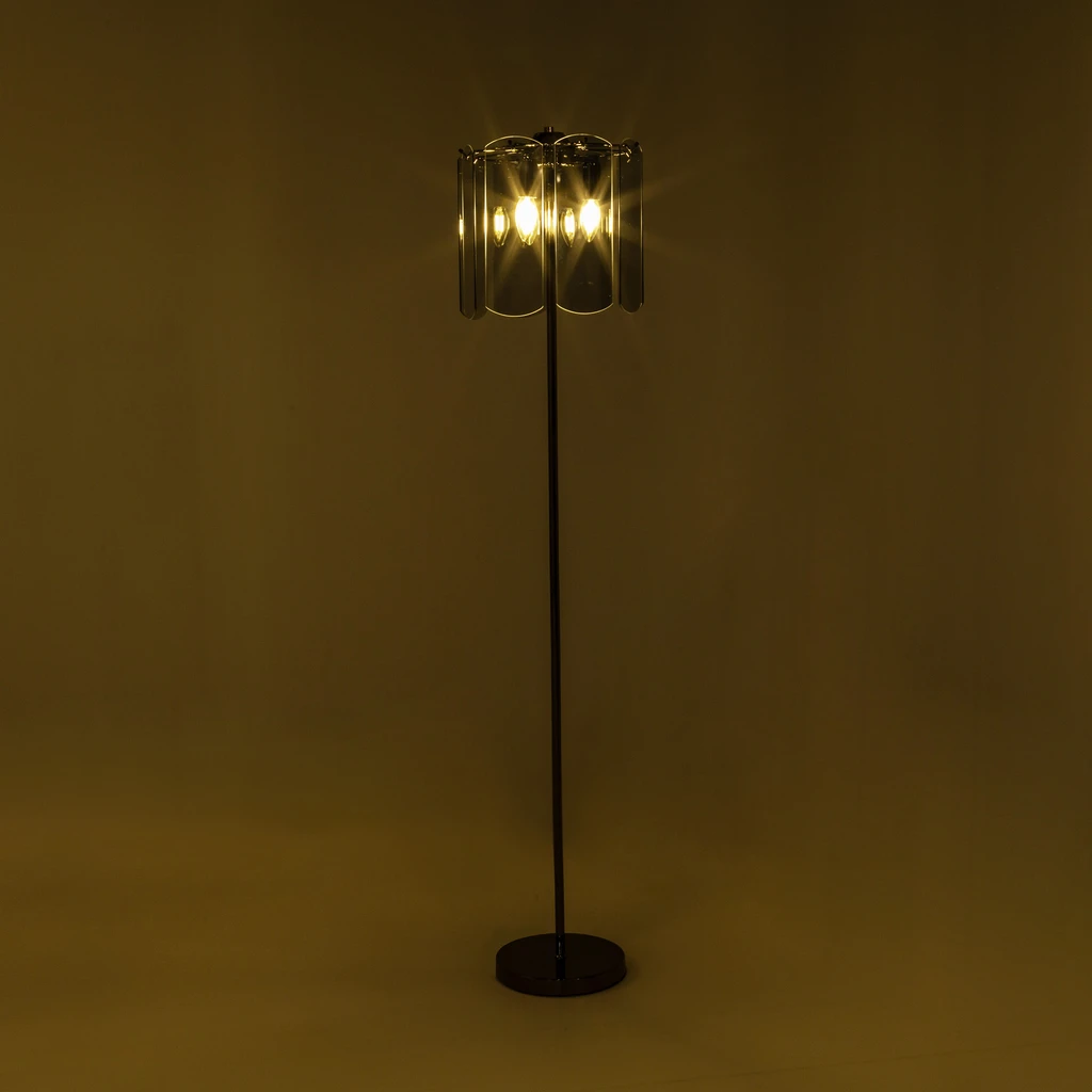 Černá stojací lampa s kouřovým sklem NIRA