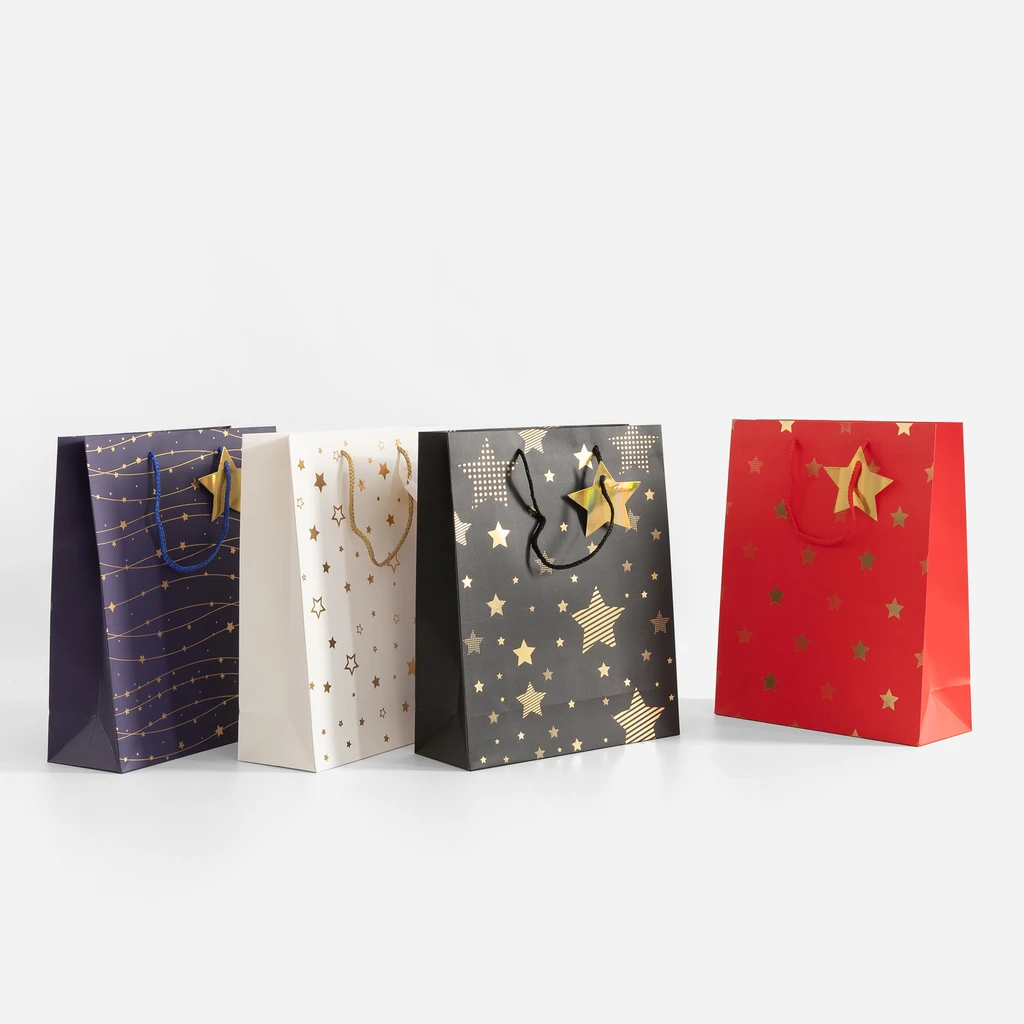 Dárková taška s hvězdičkami 32 cm MIX