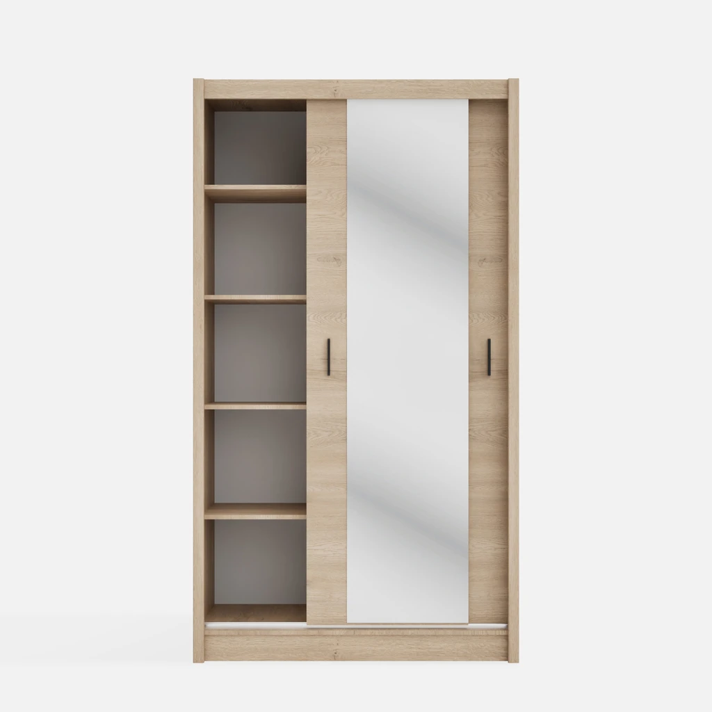 Zrcadlová šatní skříň s posuvnými dveřmi INES 120 cm dub cremona