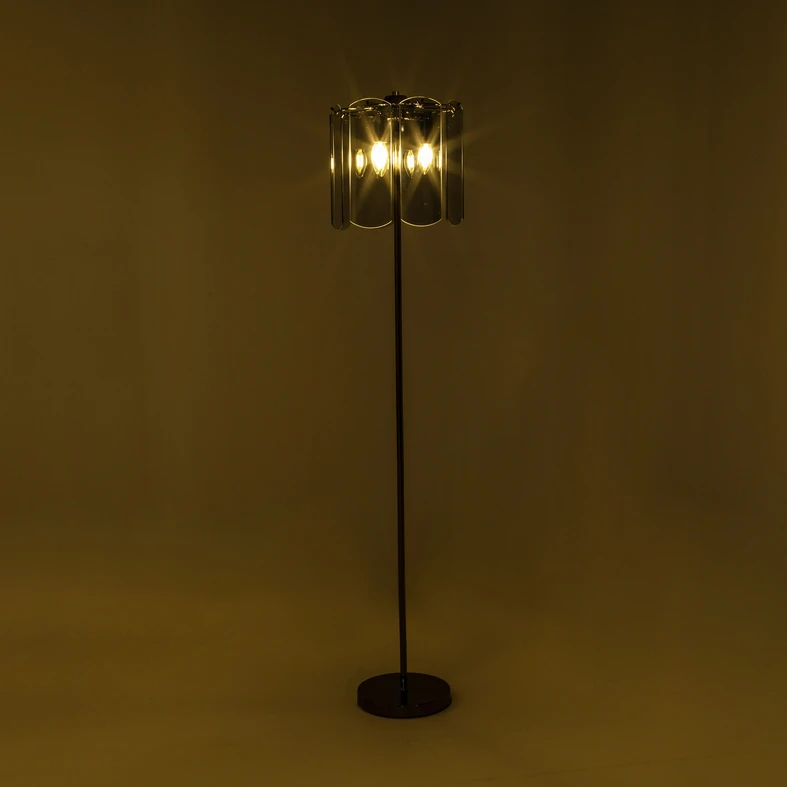 Černá stojací lampa s kouřovým sklem NIRA
