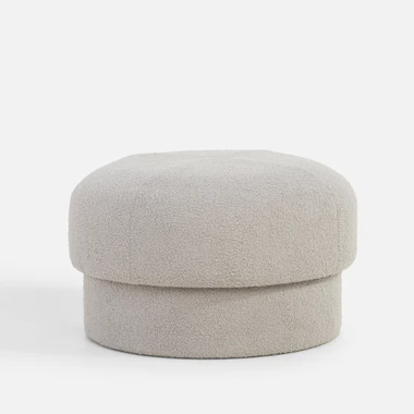 Kulatý světle šedý boucle taburet IQOMO