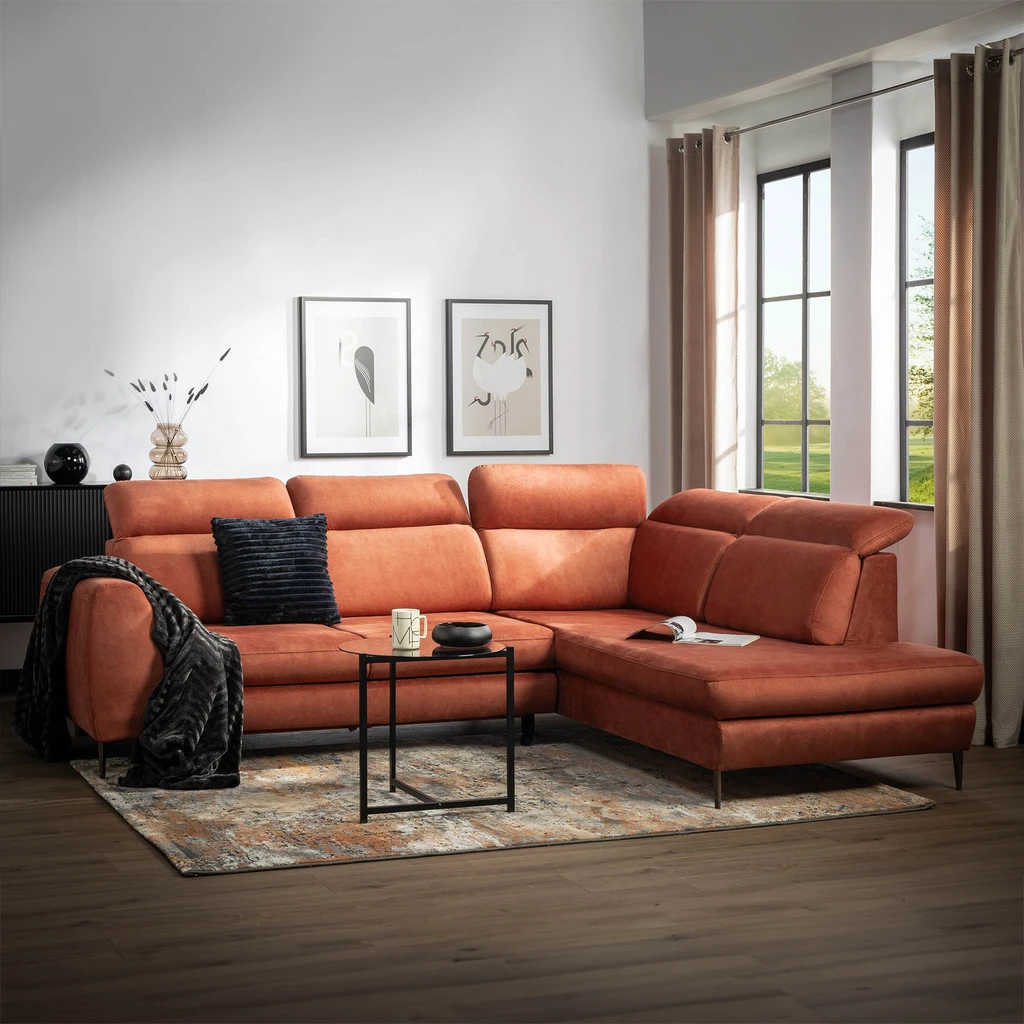 Narożnik rozkładany pomarańczowy AGO prawy Oranžová rozkládací rohová sedací souprava AGO pravá