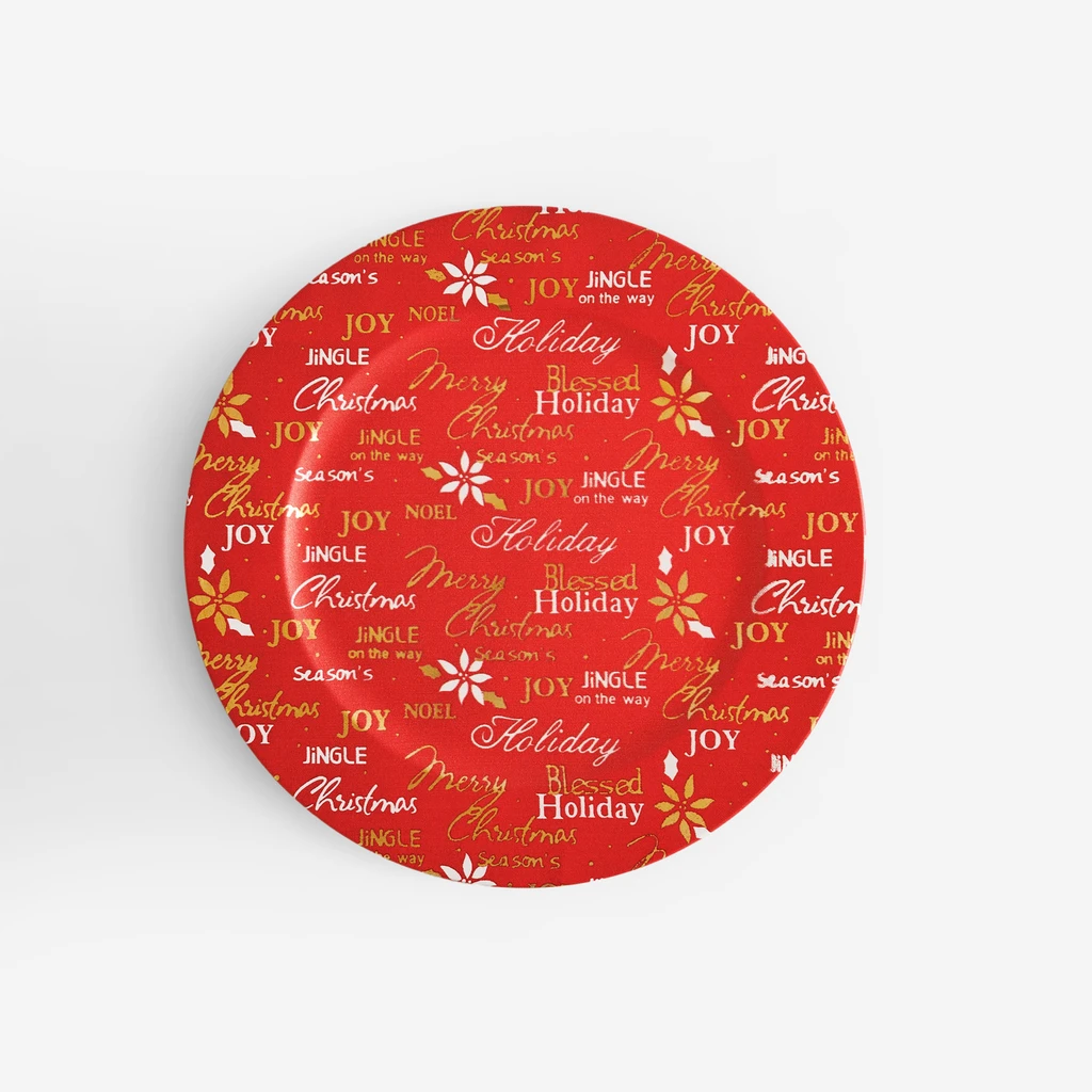Dekorativní talíř červený s nápisy 33 cm