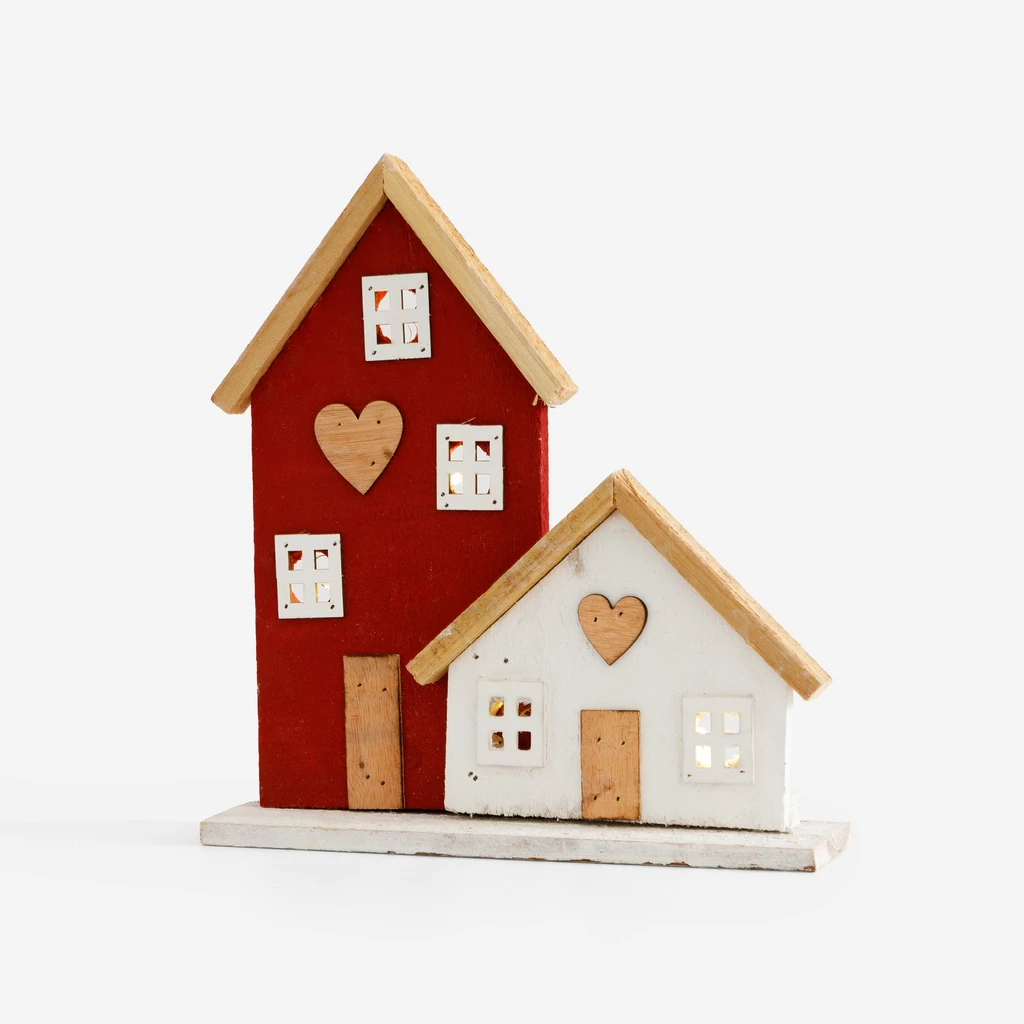 Dekorace LED dřevěné domky 28 cm MIX