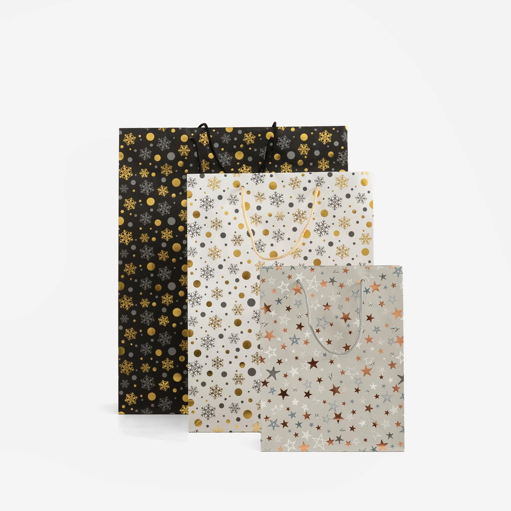 Vánoční dárková taška s hvězdičkami vel. L MIX
