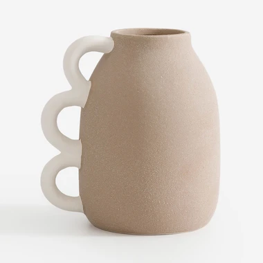 Keramická béžová váza s uchy 16,9 cm