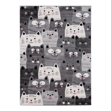 Šedý koberec s kočičkami HAPPY 120x170 cm