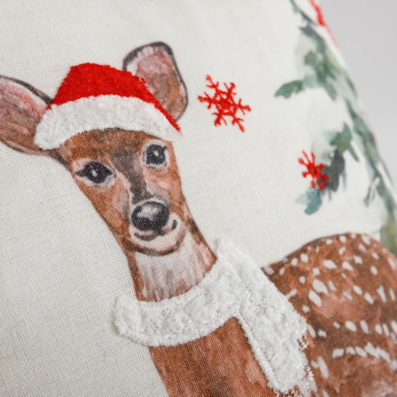 Vánoční povlak na polštář RETRO SRNKA bílý 45x45 cm