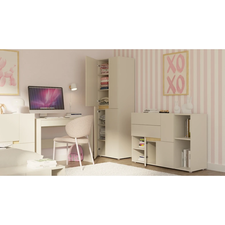 Čtyřdveřová šatní skříň LENS 60 cm kašmír/dub cremona.