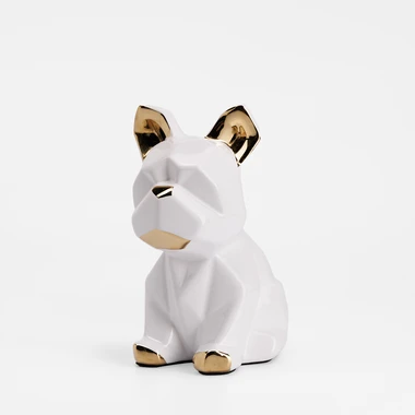 Bílo-zlatá dekorativní figurka PES 21 cm