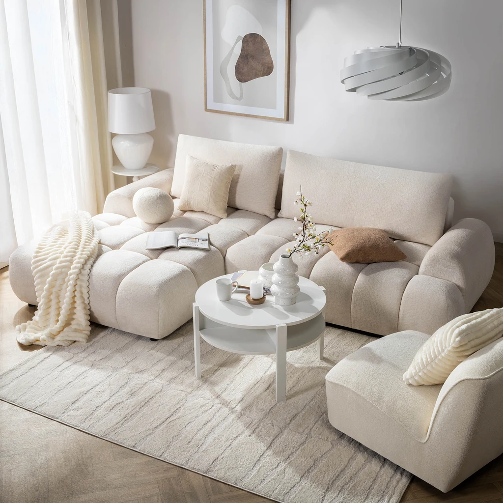 Rozkládací rohová sedačka krémová BELLINI M levá