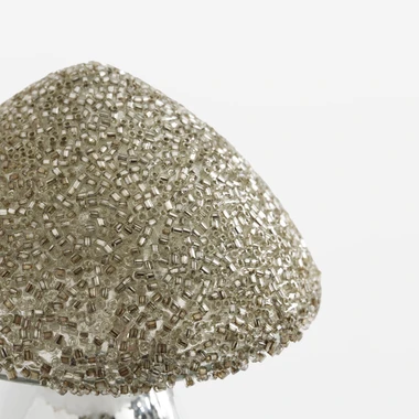 Skleněná dekorace hřib, stříbrný, 13 cm, MIX