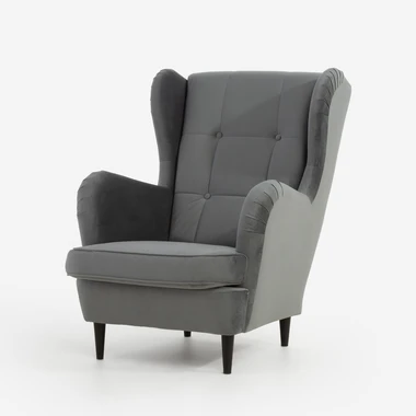 Velurové šedé křeslo ušák VITO