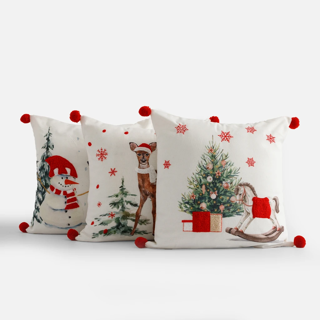 Vánoční povlak na polštář RETRO SRNKA bílý 45x45 cm
