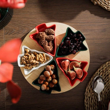 Sada 5 misek na bambusovém tácku o průměru 25 cm