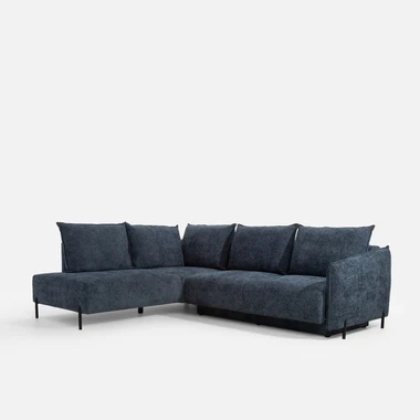 Rozkládací tmavě modrá rohová sedací souprava MARSYLIA levá