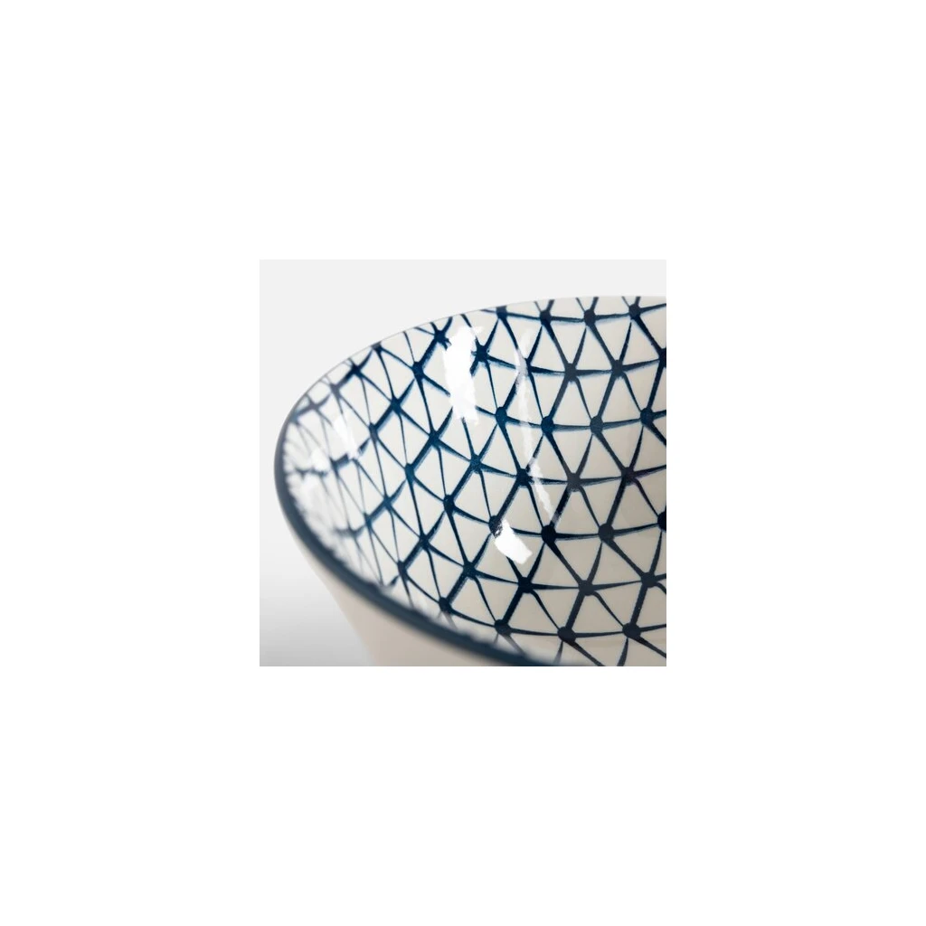 Miska porcelanowa biała z niebieskim geometrycznym wzorem