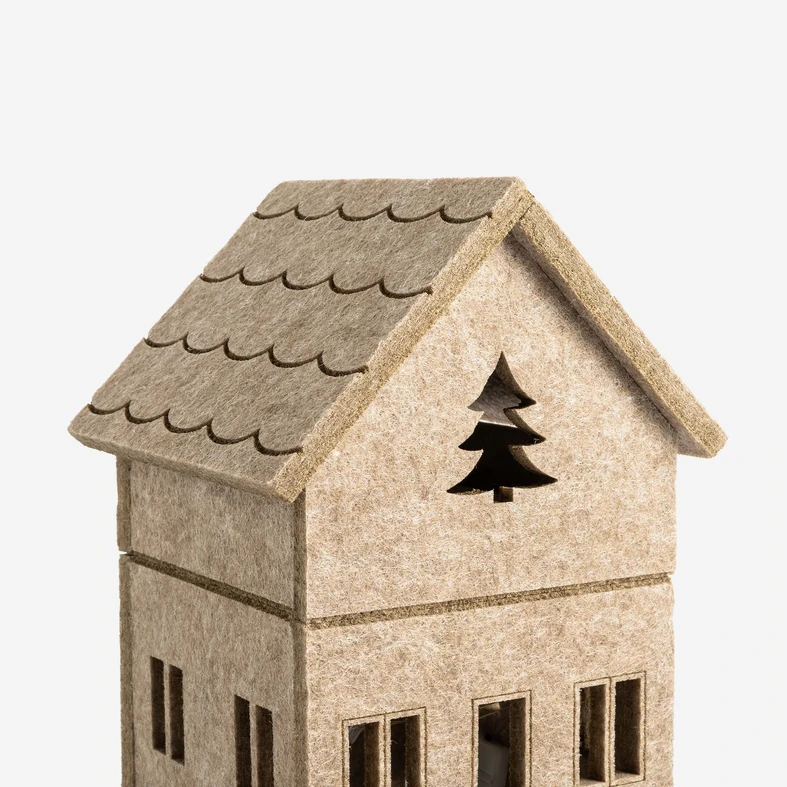 Dekorace filcový domek LED, béžový, 28 cm, MIX