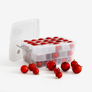 Sada 70 kusů červených vánočních baněk v krabičce