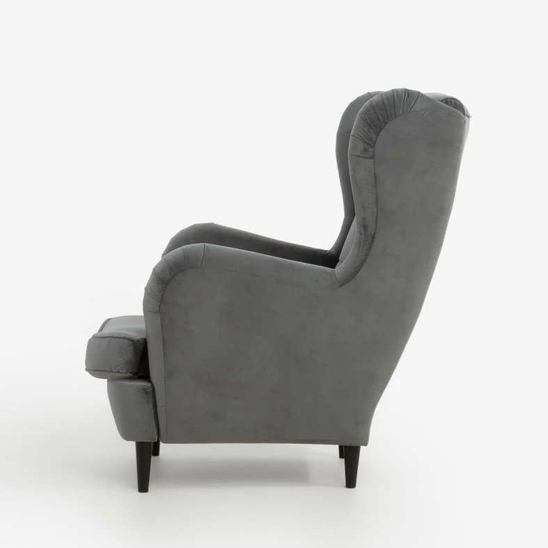 Velurové šedé křeslo ušák VITO