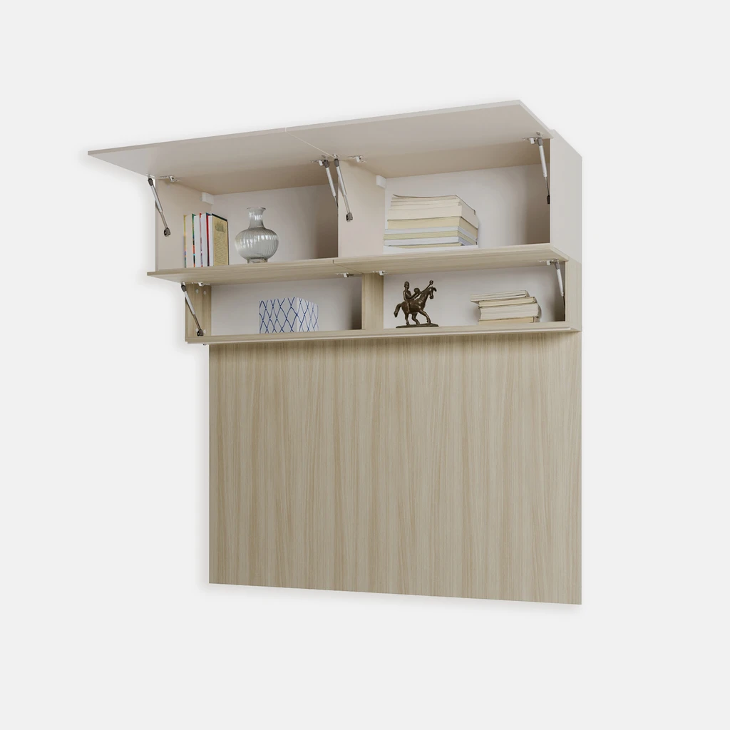 Otwarte szafki z widocznym wnętrzem z drobnymi przedmiotami