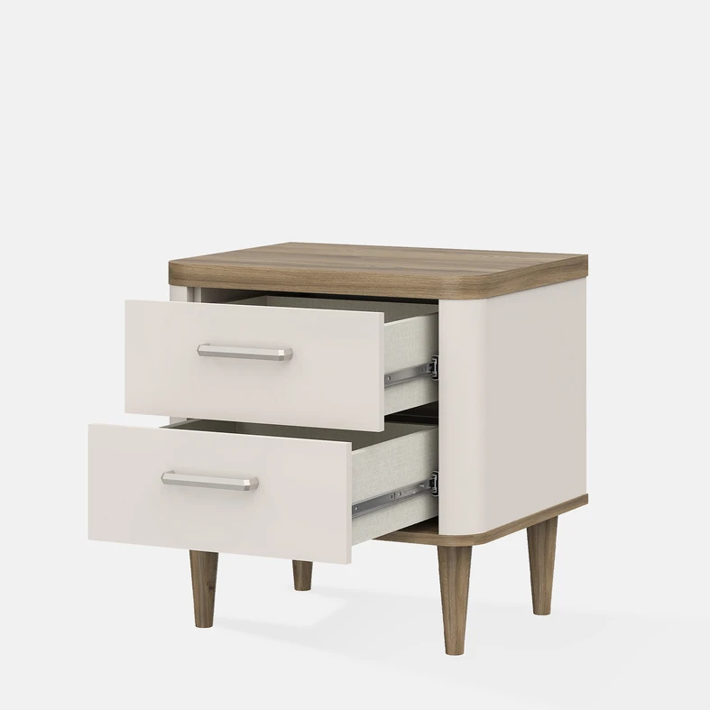 Otwarte szuflady szafki nocnej, widok z ukosa