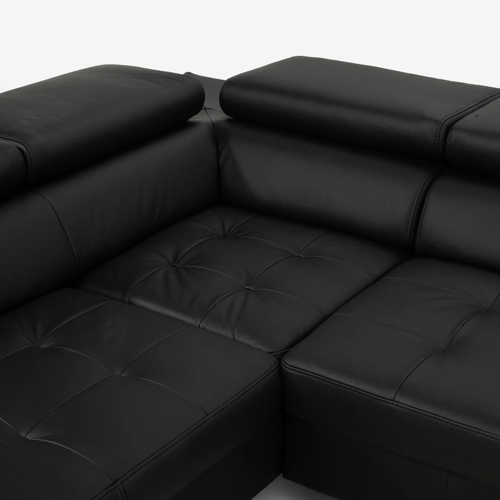 Łączenie boków narożnika wyposażone w funkcję regulowanych zagłówków.