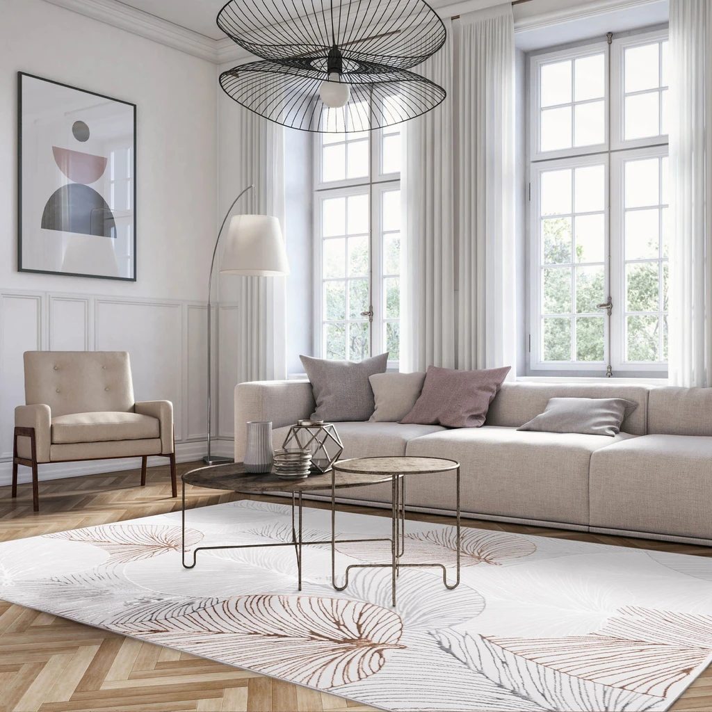 Moderní koberec s listy, 120x170 cm