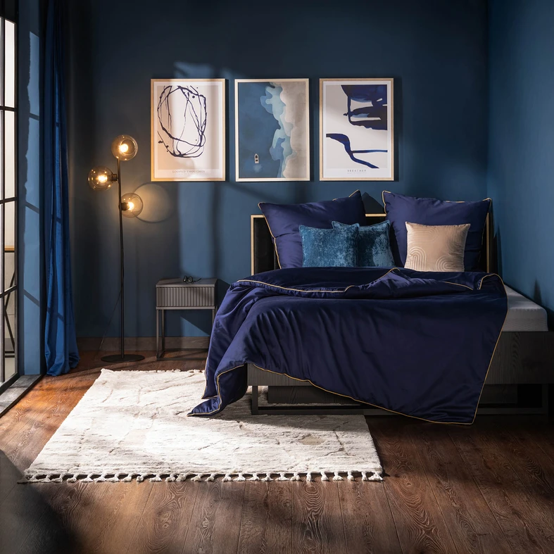 Łóżko ze stelażem i pojemnikiem czarne MOND 160x200 Černá postel s roštěm a úložným prostorem MOND 160x200