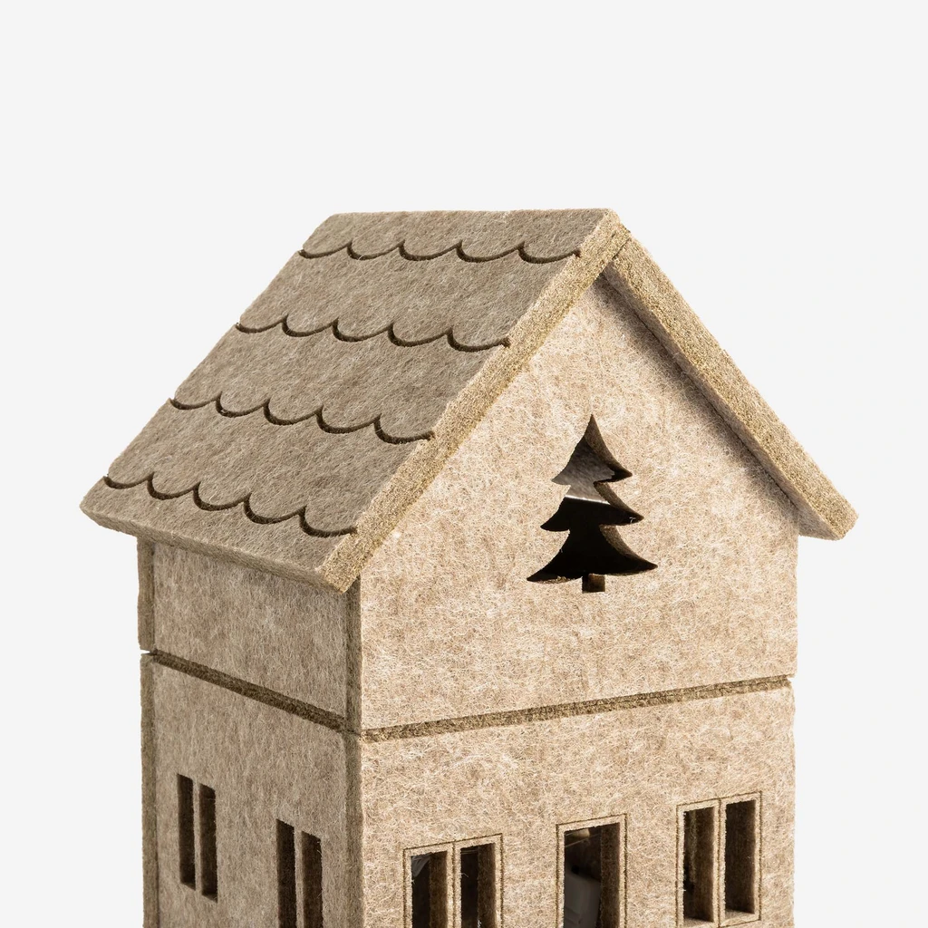 Dekorace filcový domek LED, béžový, 28 cm, MIX