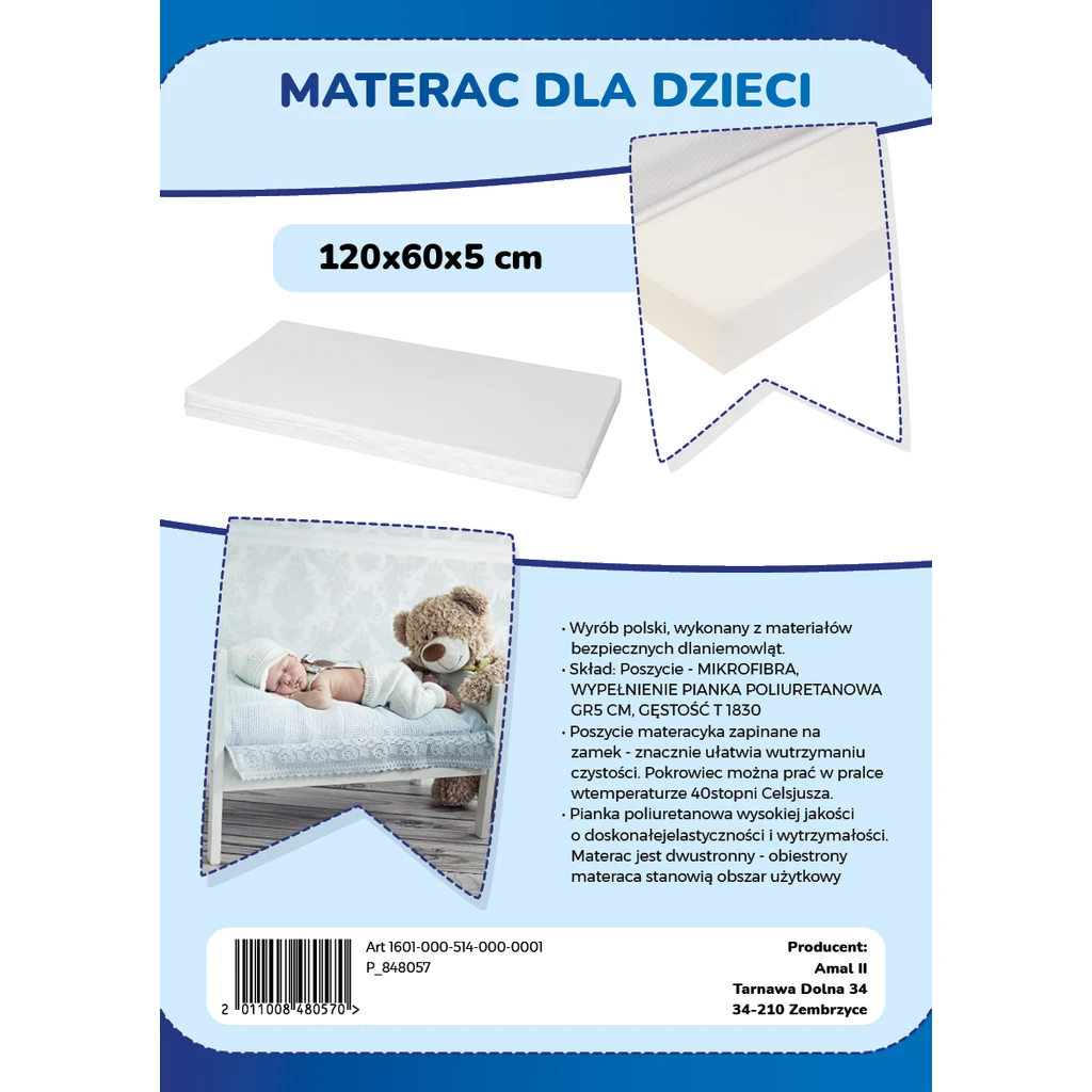 Pěnová matrace do dětské postýlky 60x120 cm