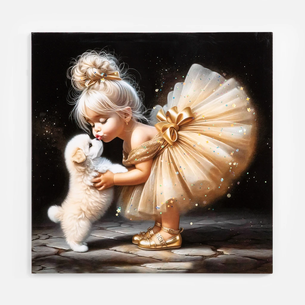 Obraz na plátně, holčička s pejskem 60x60 cm