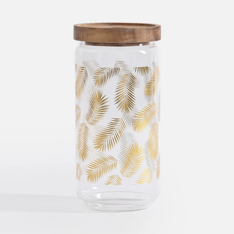 Skleněná dóza s akáciovým víkem 980 ml