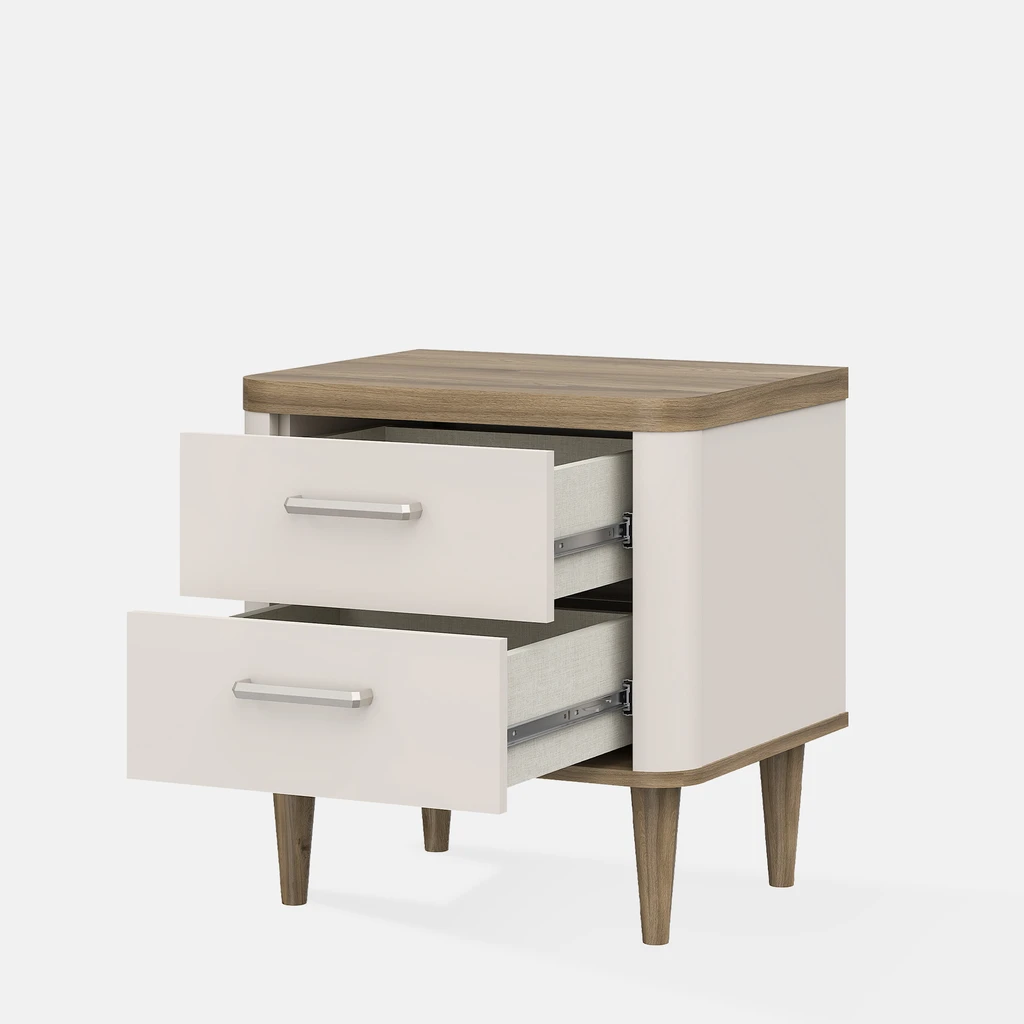 Otwarte szuflady szafki nocnej, widok z ukosa