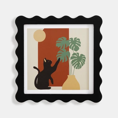 Obraz s kočkou v černém rámu 20x20 cm.