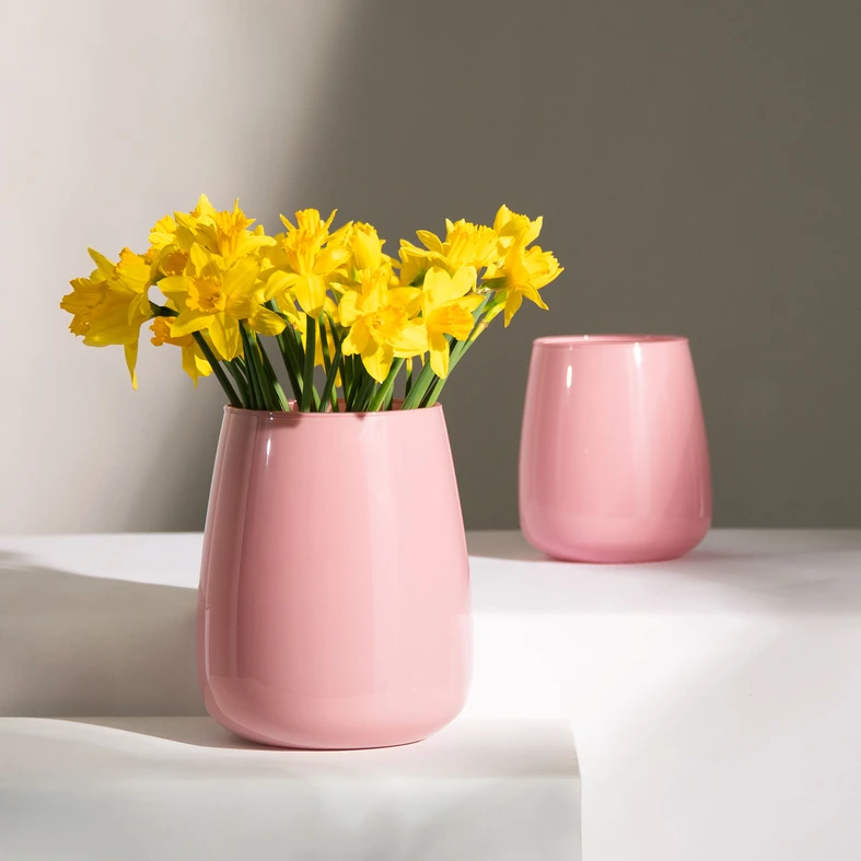 Skleněná růžová váza ZINNIA 17 cm