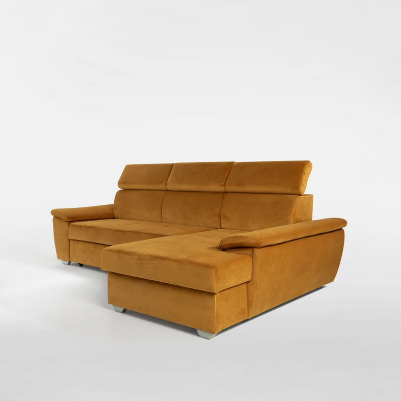 Rohová sedací souprava s nastavitelnými opěrkami hlavy rozkládací levá TITAN hořčicová