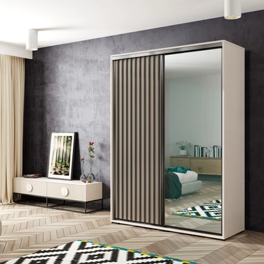 Šatní skříň s posuvnými dveřmí, zrcadlem a lamelami KOS 150 cm
