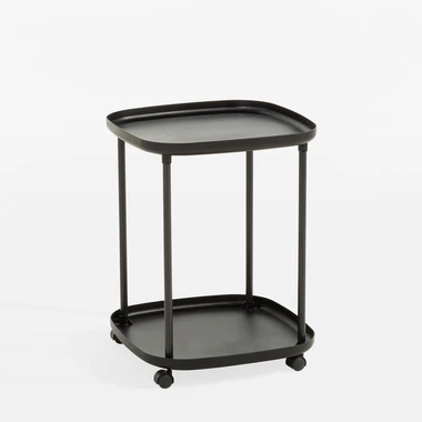 Konferenční stolek na kolečkách se 2 tácy, černý, 39x50 cm