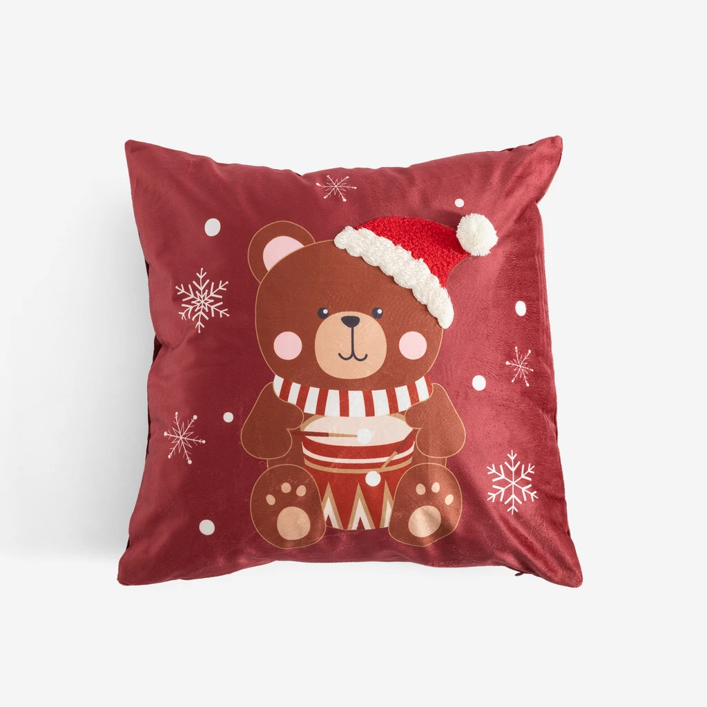 Vánoční povlak na polštář s medvědem červený CALIN 45x45 cm