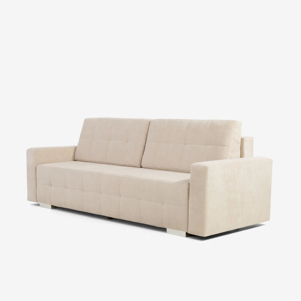 Ciepły beż i miękka tkanina – sofa LILI otula Cię wygodą od rana do wieczora.