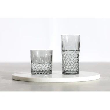 Nízká šedá sklenice na studené nápoje 280 ml