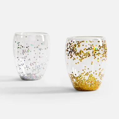 Dvoustěnná sklenice se stříbrnými konfetami 350ml