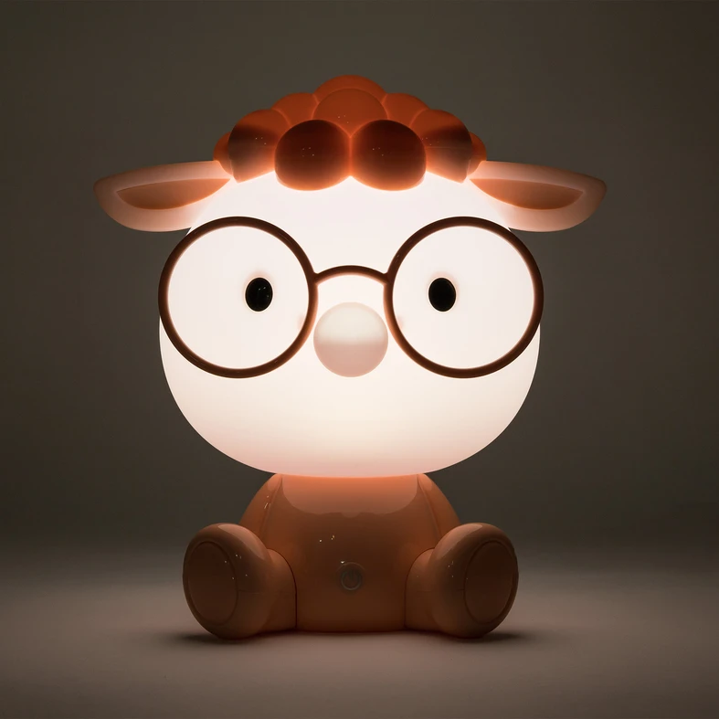 Lampka nocna OWCA LED w różowym kolorze z 3 stopniami przyciemniania.