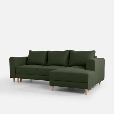 Olivově zelená rozkládací rohová sedací souprava PERA pravá