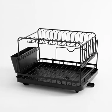Černý dvoupatrový odkapávač na nádobí 44,3x33x26,8 cm