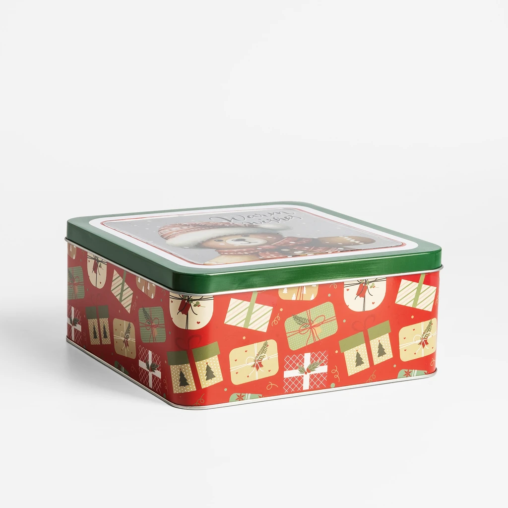 Plechová dóza čtvercová 19x19x8,5 cm MIX
