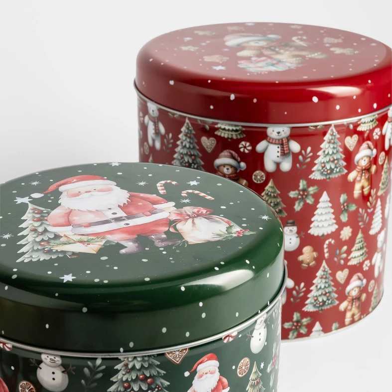 Sada 2 plechových dóz s motivem vánočního stromečku MIX 20 cm