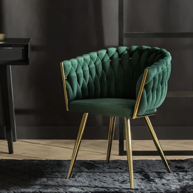 Zelená velurová židle na zlatých nohách LIANA